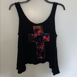 LIKE NEW BLACK CROSS CROP TOP SIZE SMALL